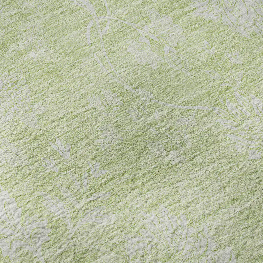 8' Artichoke Green And Ivory Floral Washable Round Rug With UV Protection Photo 9