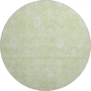 Photo of 8' Artichoke Green And Ivory Floral Washable Round Rug With UV Protection