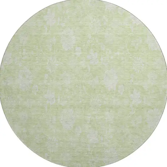8' Artichoke Green And Ivory Floral Washable Round Rug With UV Protection Photo 3