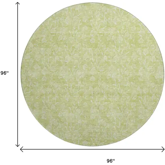 8' Artichoke Green And Ivory Floral Washable Round Rug With UV Protection Photo 6