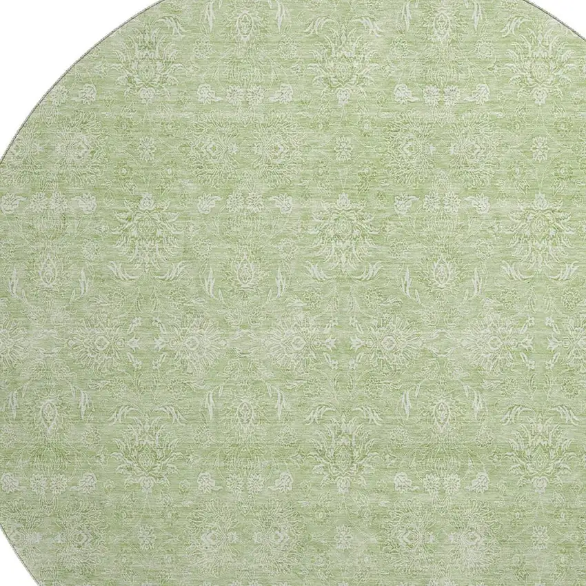 8' Artichoke Green And Ivory Floral Washable Round Rug With UV Protection Photo 4