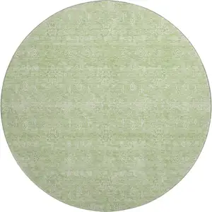 Photo of 8' Artichoke Green And Ivory Floral Washable Round Rug With UV Protection