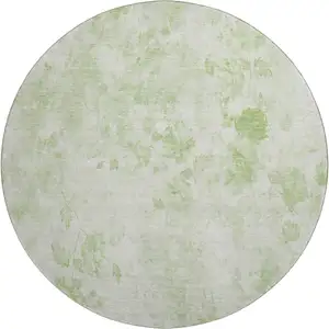 Photo of 8' Artichoke Green And Ivory Floral Washable Round Rug With UV Protection