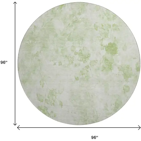 8' Artichoke Green And Ivory Floral Washable Round Rug With UV Protection Photo 6