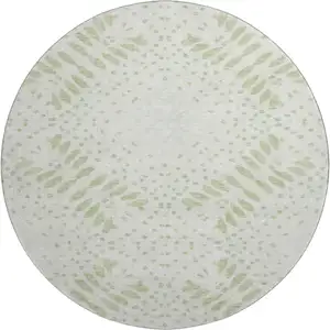 Photo of 8' Artichoke Green And Ivory Floral Washable Round Rug With UV Protection