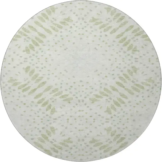 8' Artichoke Green And Ivory Floral Washable Round Rug With UV Protection Photo 3