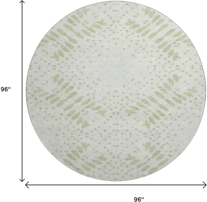8' Artichoke Green And Ivory Floral Washable Round Rug With UV Protection Photo 9