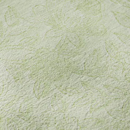 8' Artichoke Green And Ivory Floral Washable Round Rug With UV Protection Photo 8