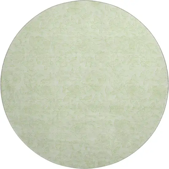 8' Artichoke Green And Ivory Floral Washable Round Rug With UV Protection Photo 1