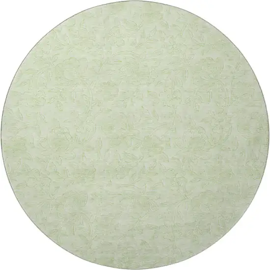 8' Artichoke Green And Ivory Floral Washable Round Rug With UV Protection Photo 3