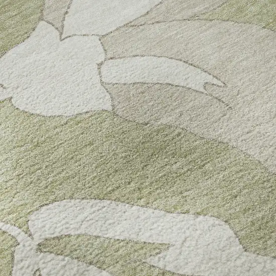 8' Artichoke Green And Ivory Floral Washable Round Rug With UV Protection Photo 9