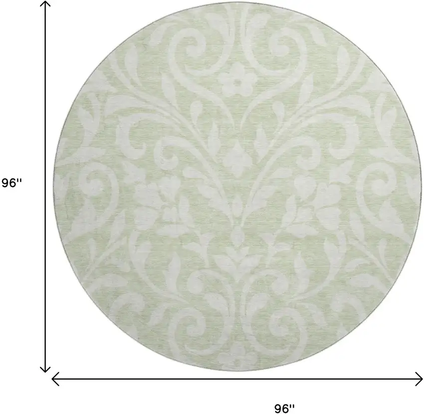 8' Artichoke Green And Ivory Floral Washable Round Rug With UV Protection Photo 8