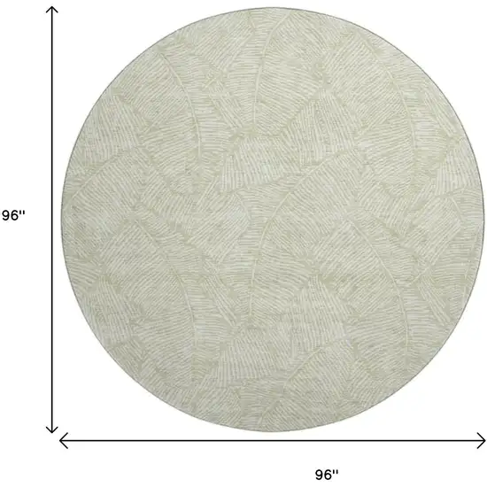 8' Artichoke Green And Ivory Floral Washable Round Rug With UV Protection Photo 3