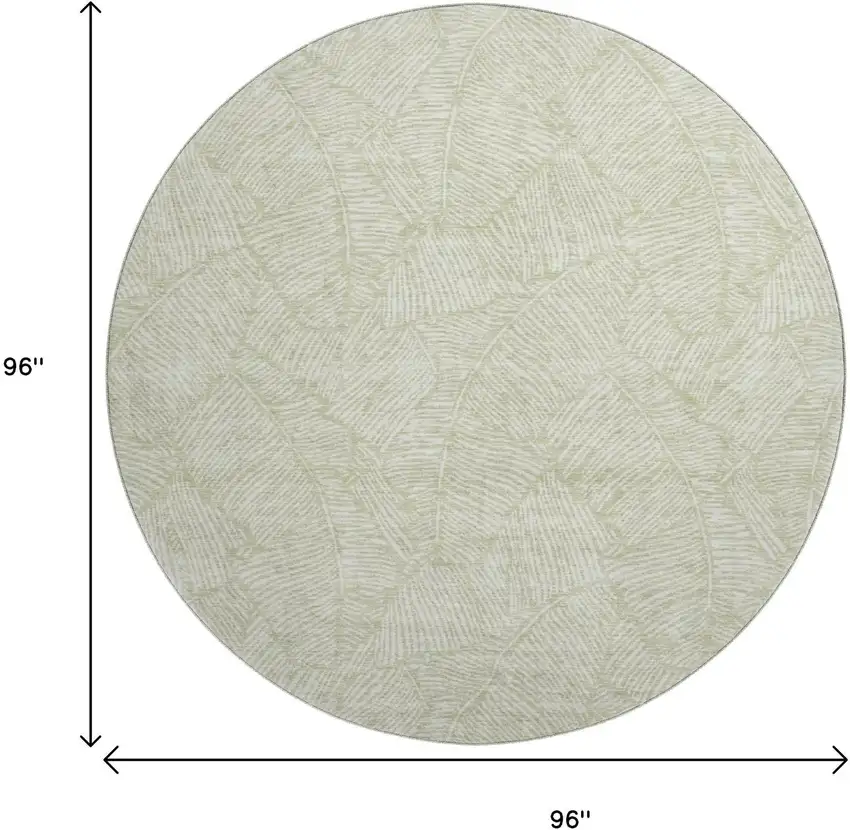 8' Artichoke Green And Ivory Floral Washable Round Rug With UV Protection Photo 3