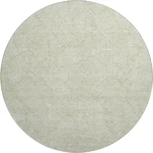 Photo of 8' Artichoke Green And Ivory Floral Washable Round Rug With UV Protection
