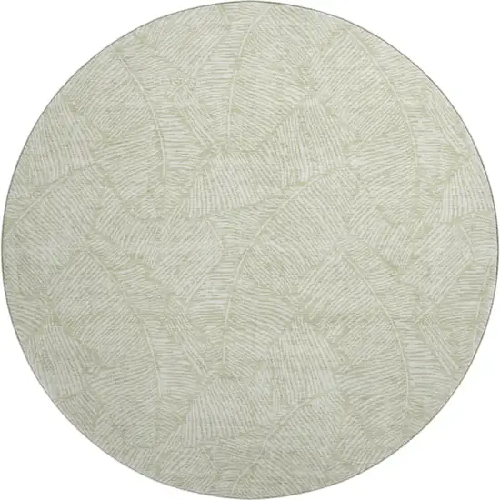 8' Artichoke Green And Ivory Floral Washable Round Rug With UV Protection Photo 1