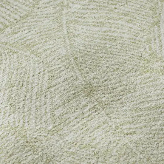 8' Artichoke Green And Ivory Floral Washable Round Rug With UV Protection Photo 9