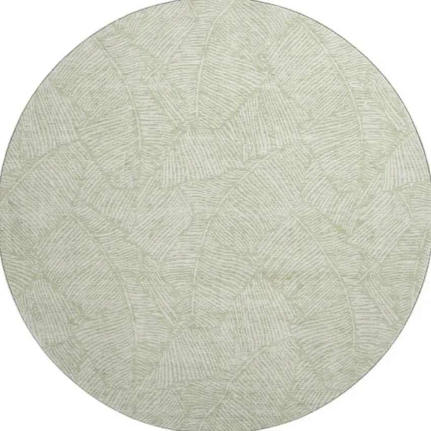 8' Artichoke Green And Ivory Floral Washable Round Rug With UV Protection Photo 3