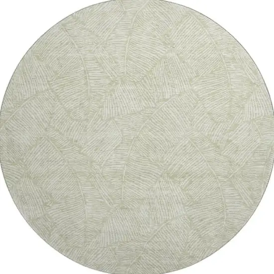 8' Artichoke Green And Ivory Floral Washable Round Rug With UV Protection Photo 3