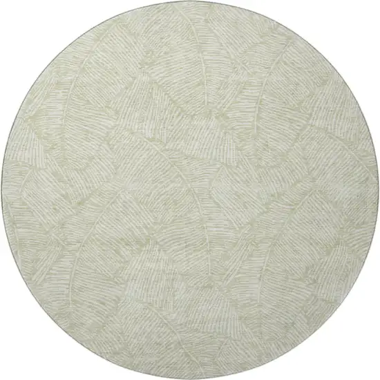 8' Artichoke Green And Ivory Floral Washable Round Rug With UV Protection Photo 4