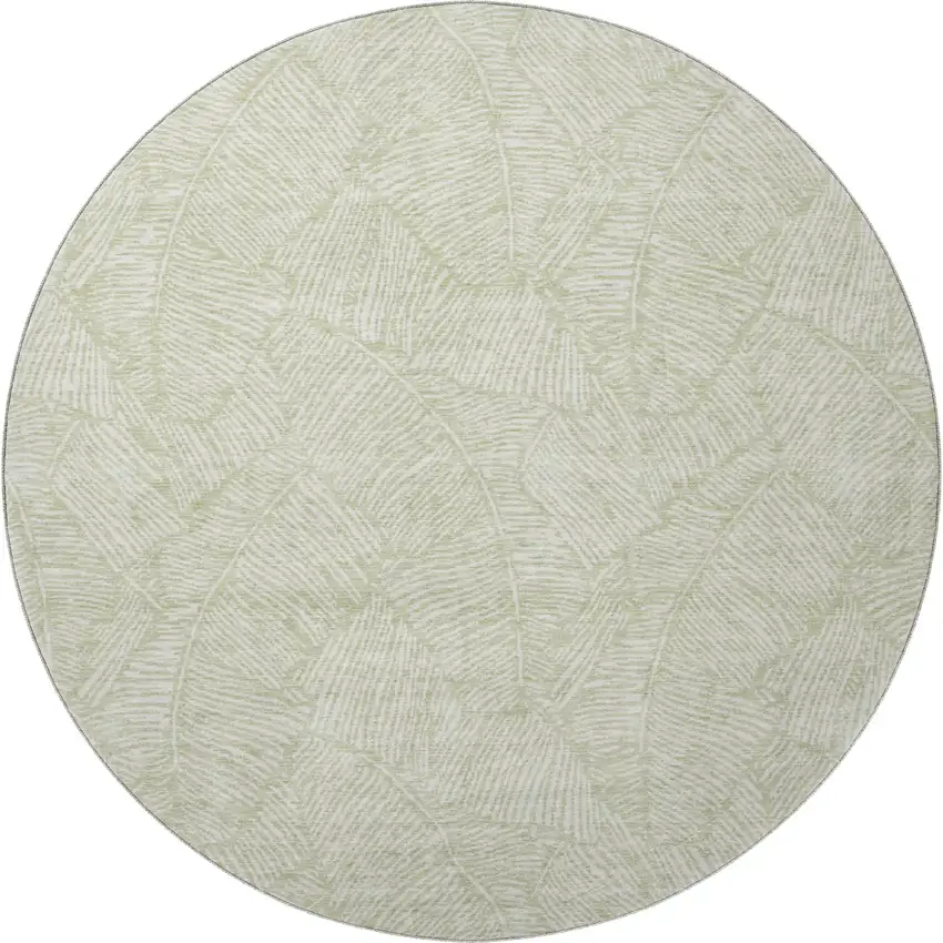 8' Artichoke Green And Ivory Floral Washable Round Rug With UV Protection Photo 4