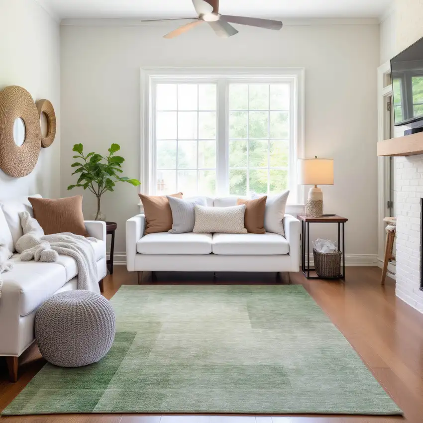 8' Artichoke Green And Ivory Geometric Washable Area Rug With UV Protection Photo 5