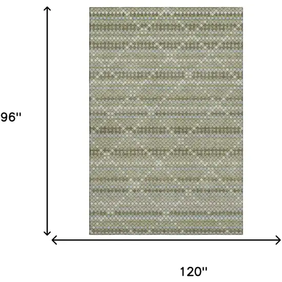 8' Artichoke Green And Ivory Geometric Washable Area Rug With UV Protection Photo 7