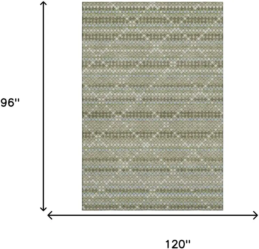 8' Artichoke Green And Ivory Geometric Washable Area Rug With UV Protection Photo 7