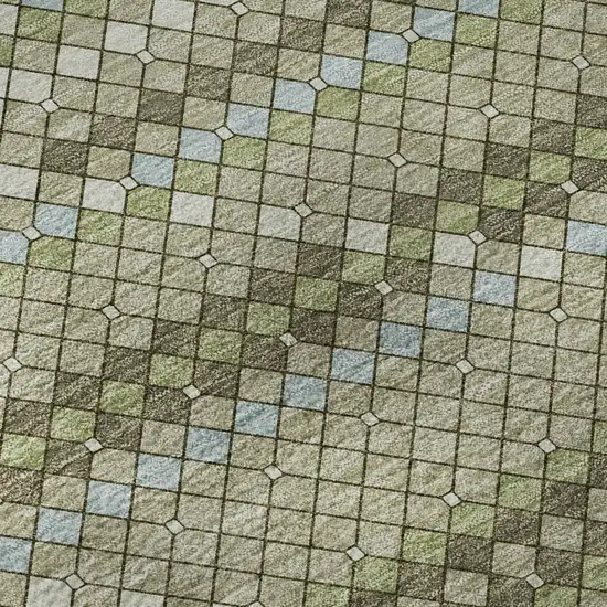 8' Artichoke Green And Ivory Geometric Washable Area Rug With UV Protection Photo 9