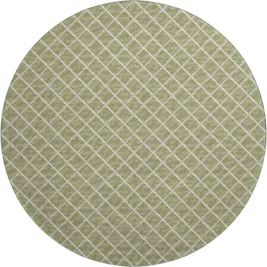 8' Artichoke Green And Ivory Geometric Washable Round Rug With UV Protection Photo 2