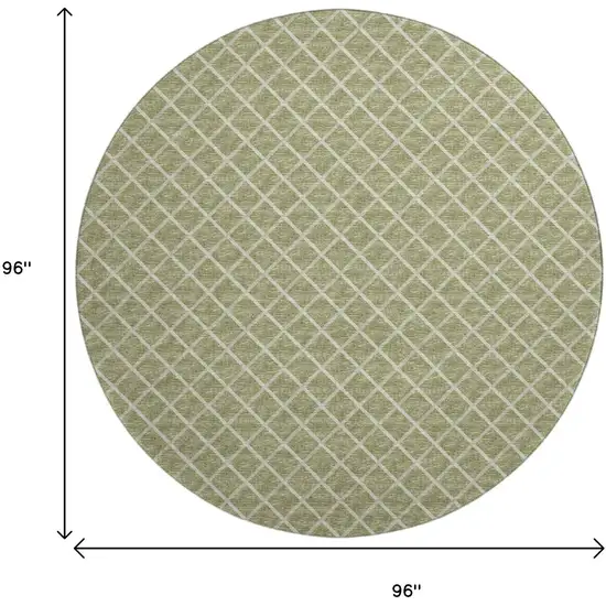 8' Artichoke Green And Ivory Geometric Washable Round Rug With UV Protection Photo 3