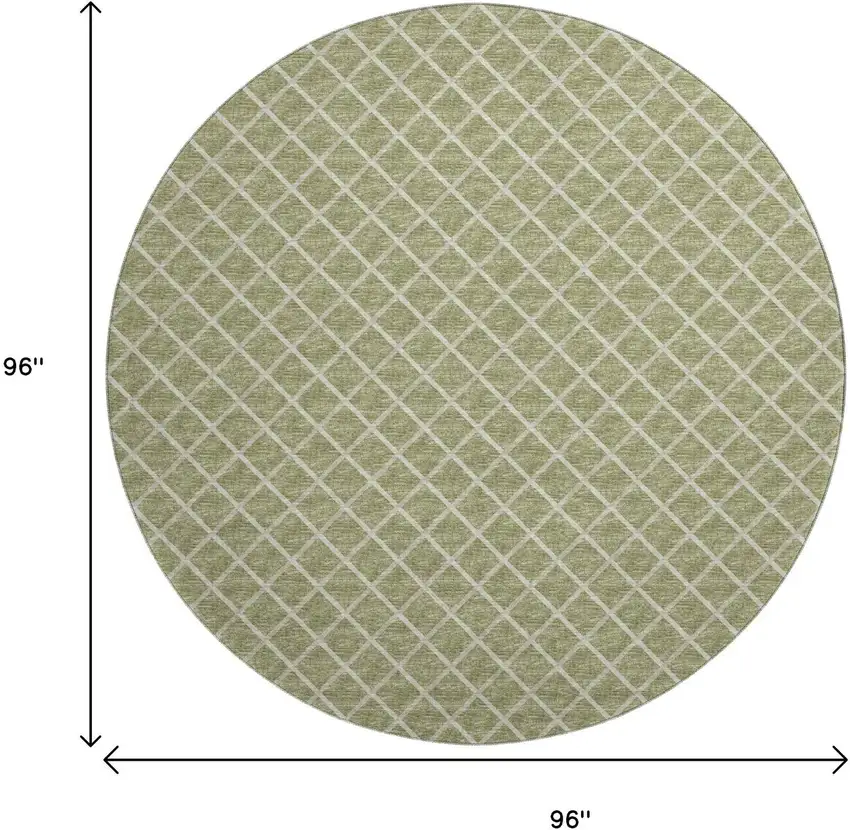8' Artichoke Green And Ivory Geometric Washable Round Rug With UV Protection Photo 3