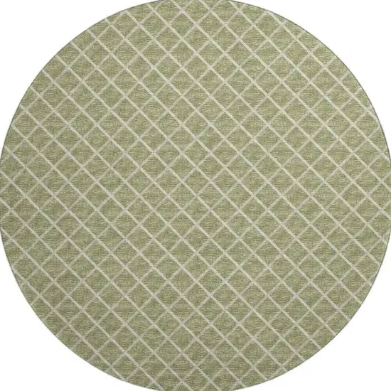 8' Artichoke Green And Ivory Geometric Washable Round Rug With UV Protection Photo 4