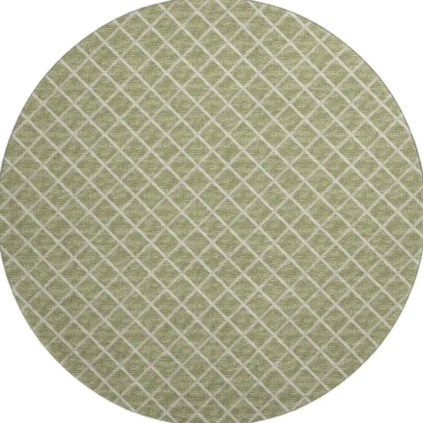 8' Artichoke Green And Ivory Geometric Washable Round Rug With UV Protection Photo 4
