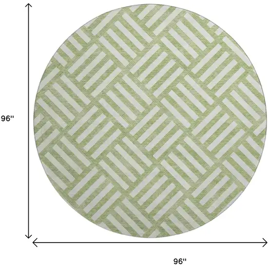 8' Artichoke Green And Ivory Geometric Washable Round Rug With UV Protection Photo 9