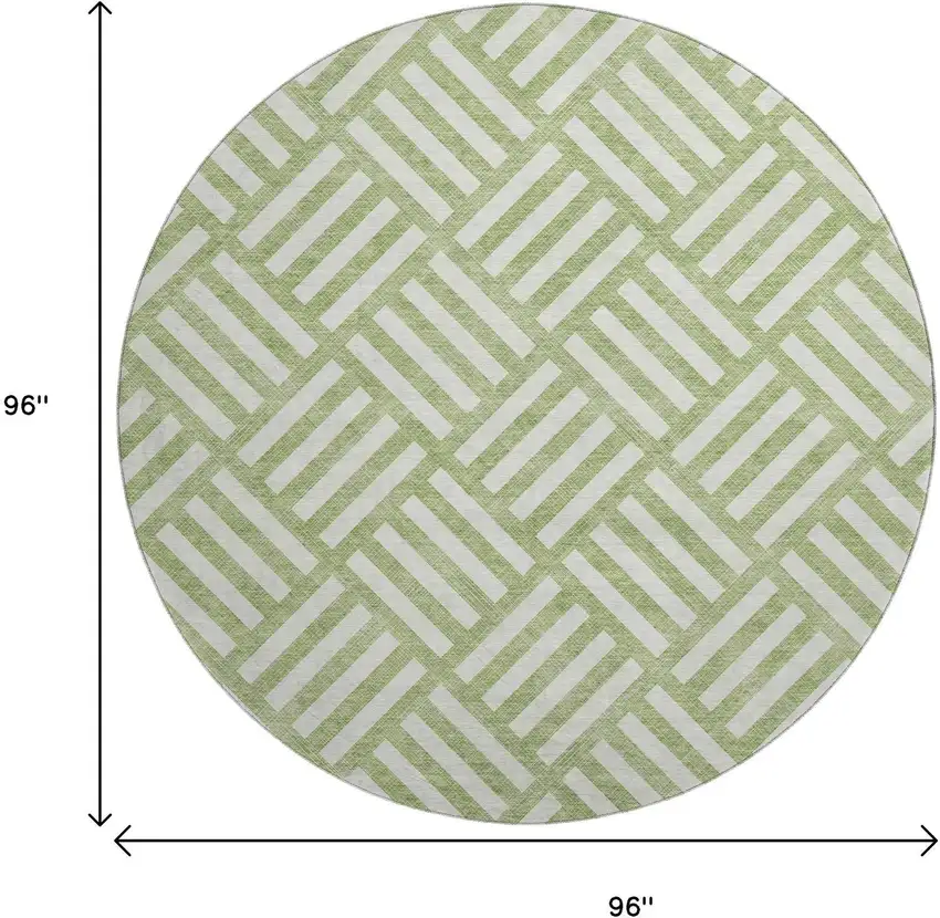8' Artichoke Green And Ivory Geometric Washable Round Rug With UV Protection Photo 9
