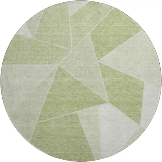8' Artichoke Green And Ivory Geometric Washable Round Rug With UV Protection Photo 1