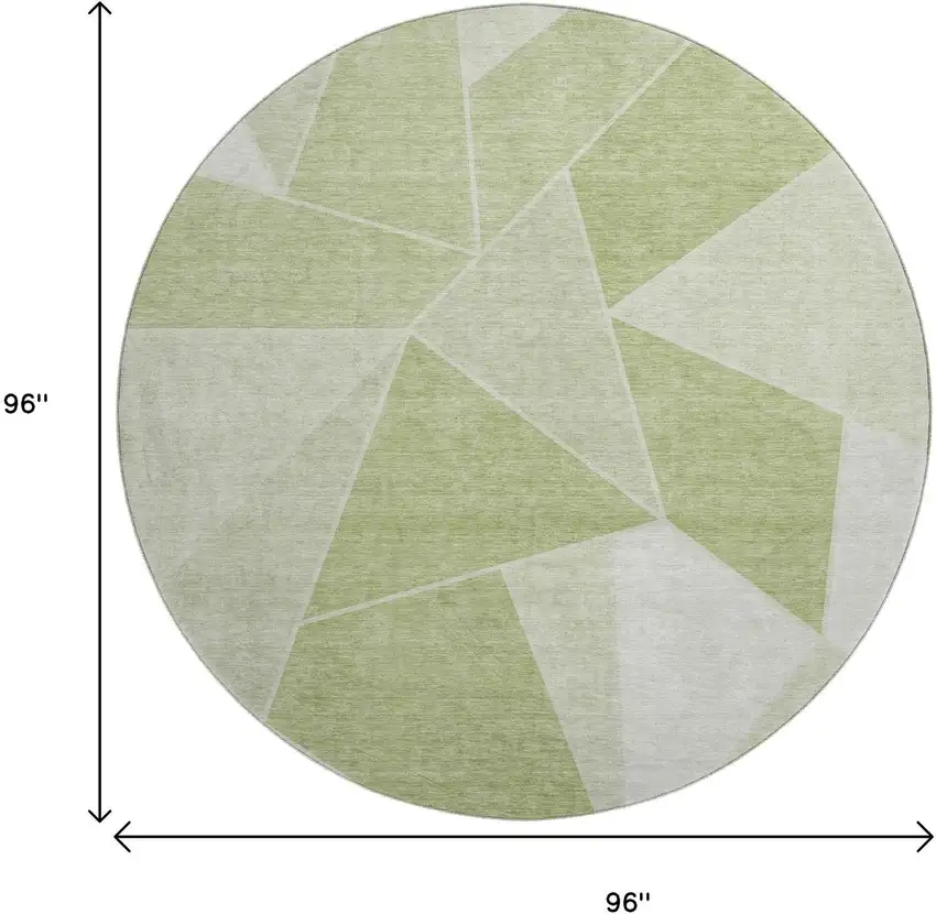 8' Artichoke Green And Ivory Geometric Washable Round Rug With UV Protection Photo 3