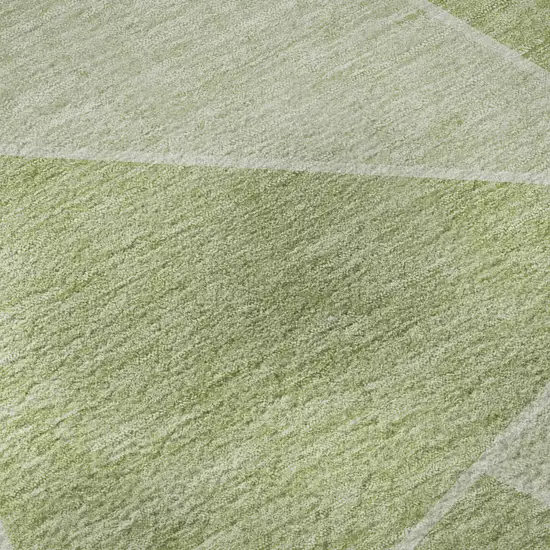 8' Artichoke Green And Ivory Geometric Washable Round Rug With UV Protection Photo 9