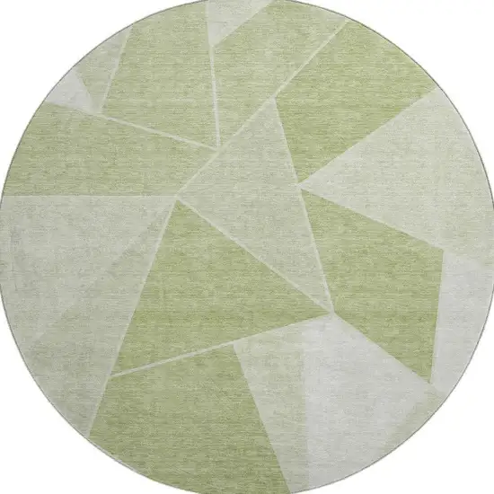 8' Artichoke Green And Ivory Geometric Washable Round Rug With UV Protection Photo 3