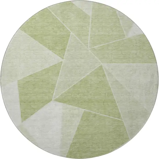 8' Artichoke Green And Ivory Geometric Washable Round Rug With UV Protection Photo 4