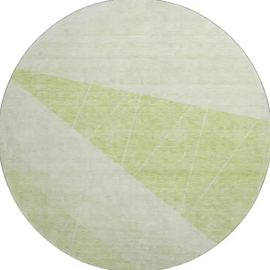 8' Artichoke Green And Ivory Geometric Washable Round Rug With UV Protection Photo 3