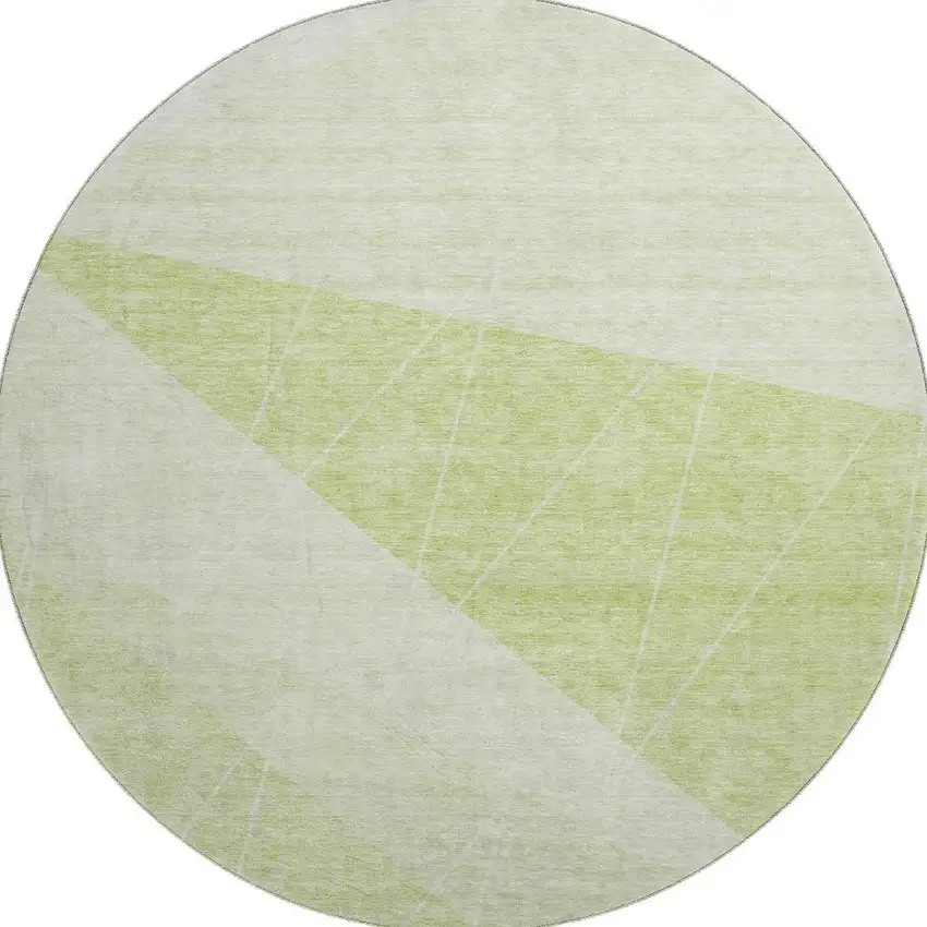 8' Artichoke Green And Ivory Geometric Washable Round Rug With UV Protection Photo 3