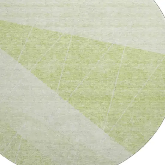 8' Artichoke Green And Ivory Geometric Washable Round Rug With UV Protection Photo 2