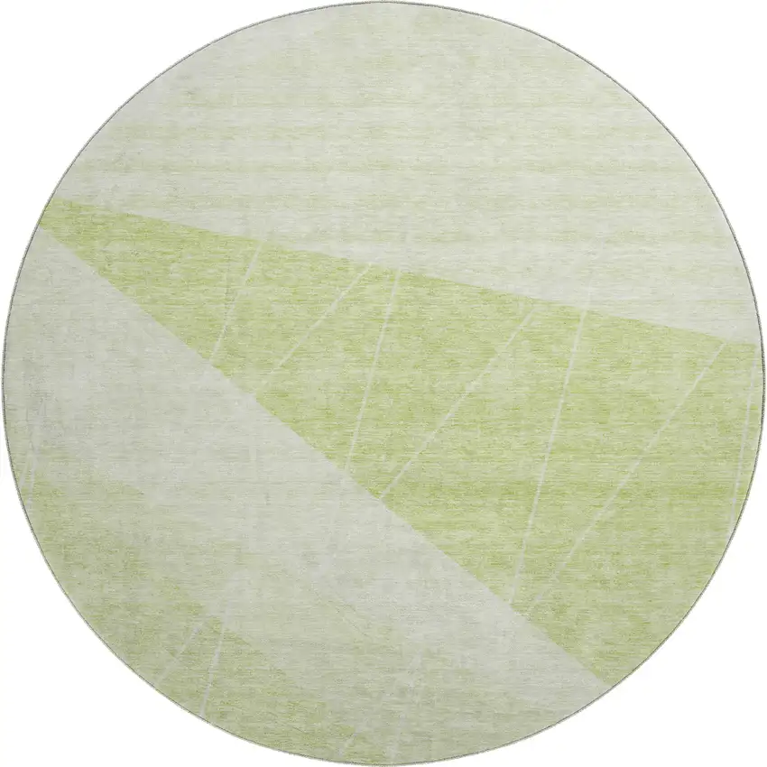 8' Artichoke Green And Ivory Geometric Washable Round Rug With UV Protection Photo 1