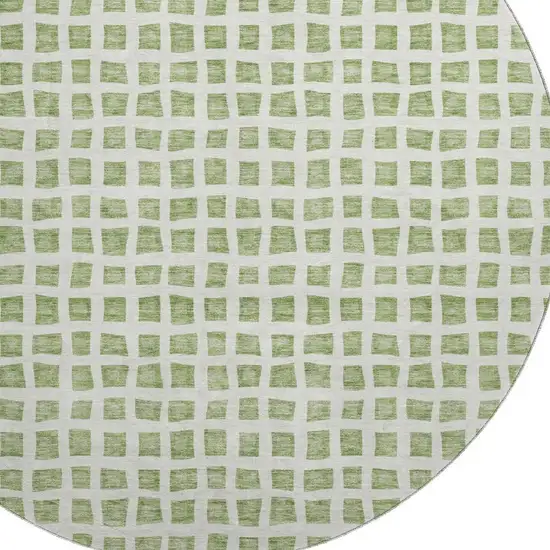 8' Artichoke Green And Ivory Geometric Washable Round Rug With UV Protection Photo 3