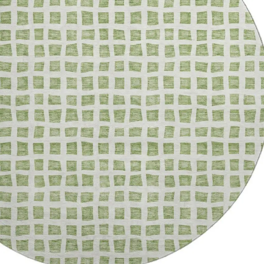8' Artichoke Green And Ivory Geometric Washable Round Rug With UV Protection Photo 3