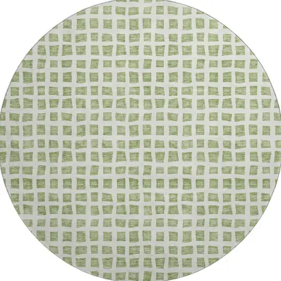 8' Artichoke Green And Ivory Geometric Washable Round Rug With UV Protection Photo 4
