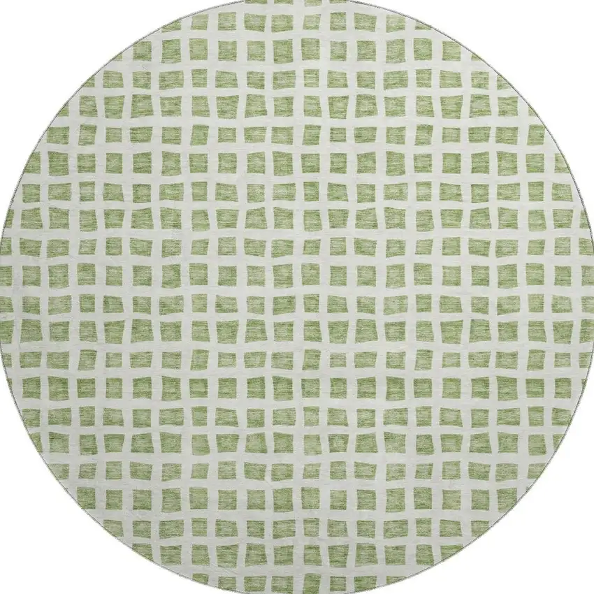 8' Artichoke Green And Ivory Geometric Washable Round Rug With UV Protection Photo 4