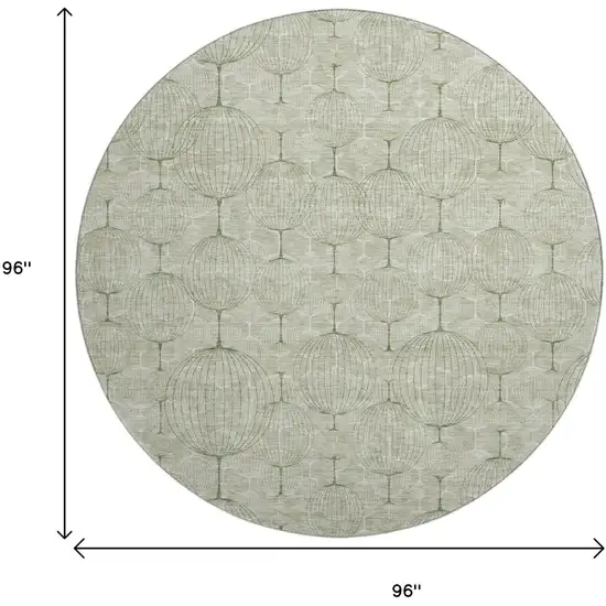 8' Artichoke Green And Ivory Geometric Washable Round Rug With UV Protection Photo 3